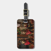 Australische Kelpie bij de open haard Kerstmis Bagagelabel (Voorkant verticaal)