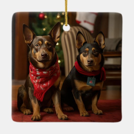 Australische Kelpie bij de open haard Kerstmis Keramisch Ornament (Achterkant)