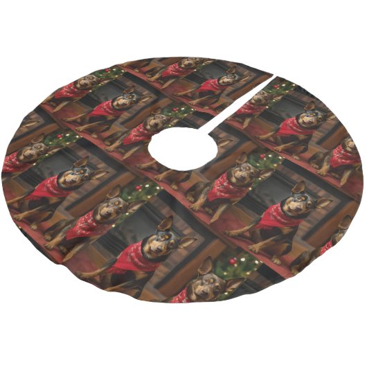 Australische Kelpie bij de open haard Kerstmis Kerstboom Rok (Gekanteld)