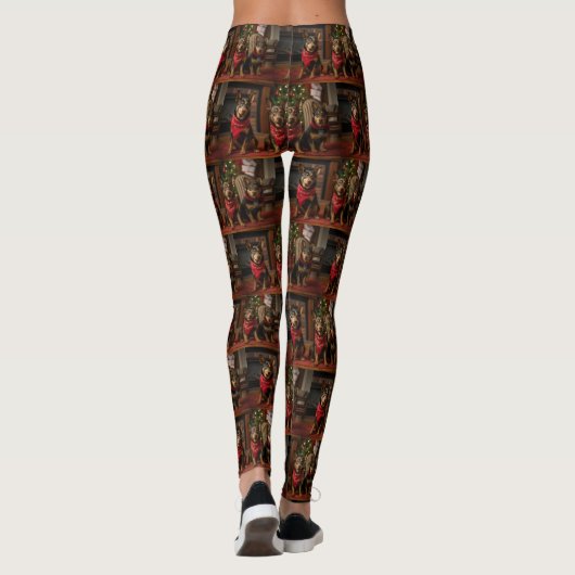 Australische Kelpie bij de open haard Kerstmis Leggings (Achterkant)
