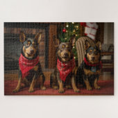 Australische Kelpie bij de open haard Kerstmis Legpuzzel (Horizontaal)