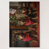 Australische Kelpie bij de open haard Kerstmis Legpuzzel (Verticaal)