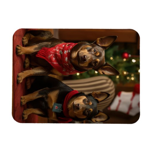 Australische Kelpie bij de open haard Kerstmis Magneet (Horizontaal)