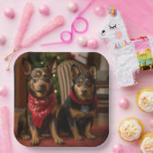 Australische Kelpie bij de open haard Kerstmis Papieren Bordje (Feest)