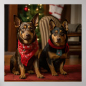 Australische Kelpie bij de open haard Kerstmis Poster (Voorkant)