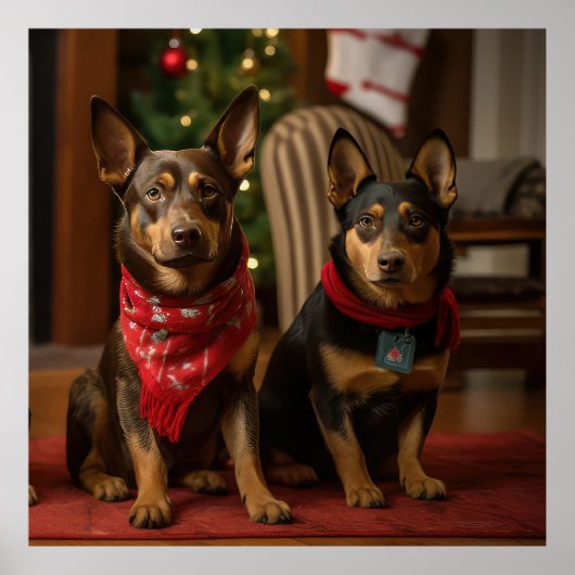 Australische Kelpie bij de open haard Kerstmis Poster (Voorkant)