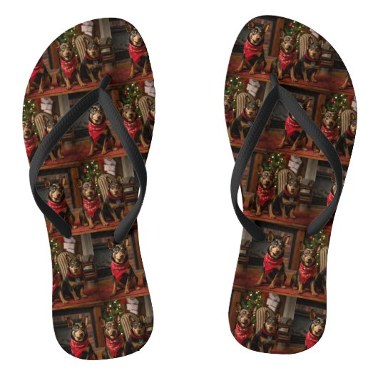 Australische Kelpie bij de open haard Kerstmis Teenslippers (Voetbed)