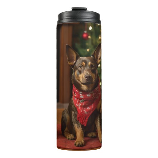 Australische Kelpie bij de Open Haard Kerstmis Thermosbeker (Voorkant)