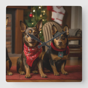 Australische Kelpie bij de open haard Kerstmis Vierkante Klok
