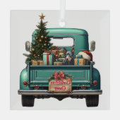 Australische Kelpie Dog Retro Truck Kerstmis Glas Ornament (Achterkant)