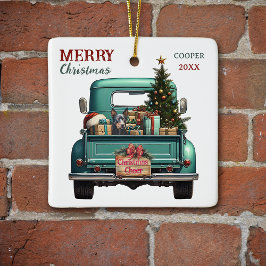 Australische Kelpie Dog Retro Truck Kerstmis Keramisch Ornament
