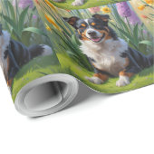 Australische Kelpie Dog Spring Bloemen Schilderen Cadeaupapier (Rol Hoek)