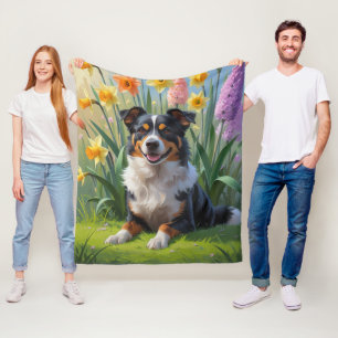 Australische Kelpie Dog Spring Bloemen Schilderen Fleece Deken