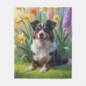 Australische Kelpie Dog Spring Bloemen Schilderen Fleece Deken (Voorkant)