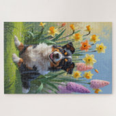 Australische Kelpie Dog Spring Bloemen Schilderen Legpuzzel (Horizontaal)