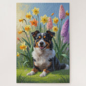 Australische Kelpie Dog Spring Bloemen Schilderen Legpuzzel (Verticaal)
