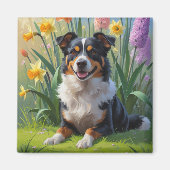Australische Kelpie Dog Spring Bloemen Schilderen Magneet (Voorkant)