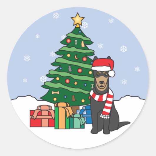 Australische Kelpie en Kerstboom Ronde Sticker (Voorkant)