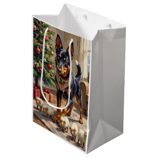 Australische Kelpie Herding Kerst Kunst Medium Cadeauzakje (Voorkant Gekanteld)