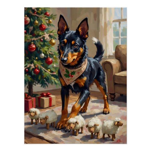 Australische Kelpie Herding Kerst Kunst Perfect Poster (Voorkant)