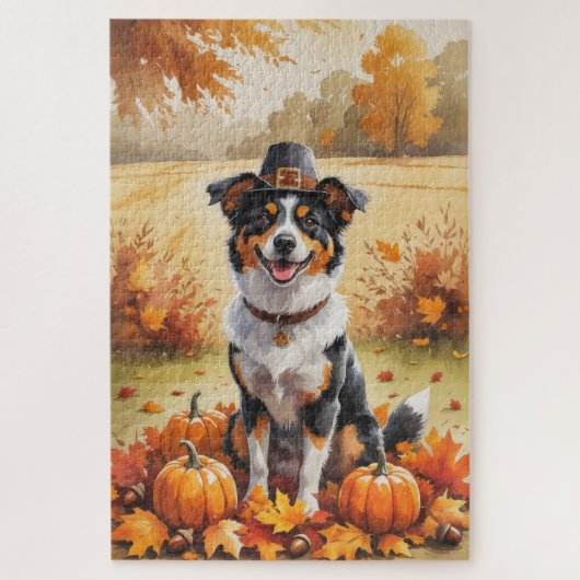 Australische Kelpie Herfstbladeren Thanksgiving Ku Legpuzzel (Verticaal)