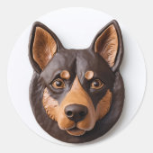 Australische Kelpie hond 3D geïnspireerd Ronde Sticker (Voorkant)
