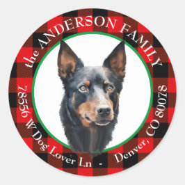 Australische Kelpie hond Buffalo Plaid Retouradres Ronde Sticker