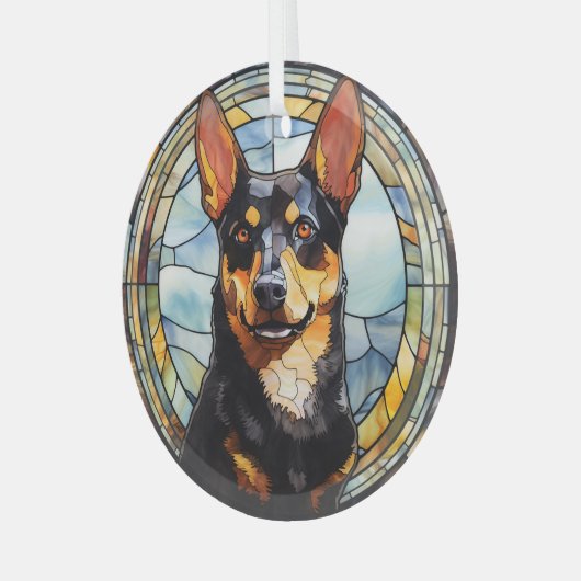 Australische Kelpie hond gekleurd Glas Ornament (Voorkant links)