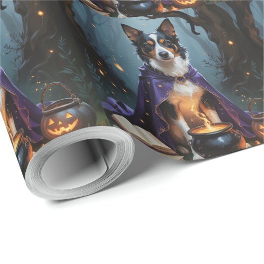 Australische Kelpie hond grillig Halloween schilde Cadeaupapier (Rol Hoek)