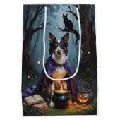 Australische Kelpie hond grillig Halloween schilde Medium Cadeauzakje (Achterkant)