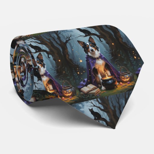 Australische Kelpie hond grillig Halloween schilde Stropdas (Opgerold)