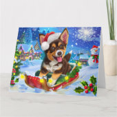 Australische Kelpie Hond in Sleigh Sneeuw Kerstmis Kaart (Voorkant)
