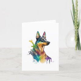 Australische Kelpie hond in Waterverf & Pen Feestdagen Kaart