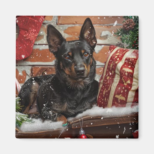 Australische Kelpie Hond Kerst Feestelijk Magneet (Voorkant)