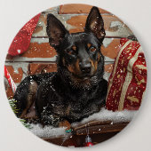 Australische Kelpie Hond Kerst Feestelijk Ronde Button 6,0 Cm (Voorkant)