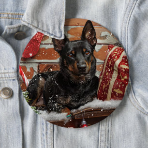 Australische Kelpie Hond Kerst Feestelijk Ronde Button 6,0 Cm