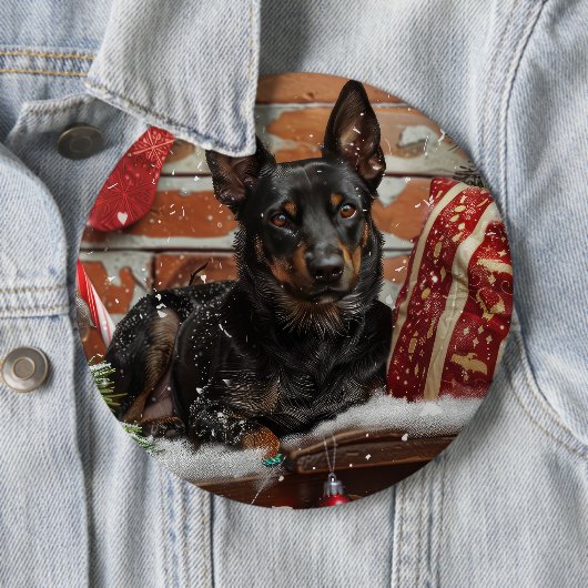 Australische Kelpie Hond Kerst Feestelijk Ronde Button 6,0 Cm (In situ)