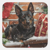 Australische Kelpie Hond Kerst Feestelijk Vierkante Sticker (Voorkant)