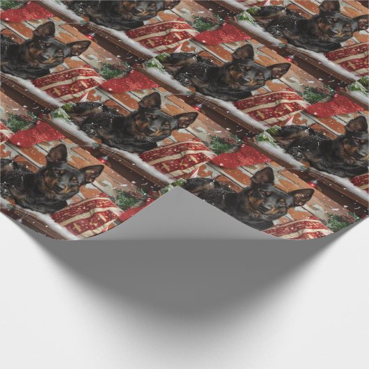 Australische Kelpie Hond Kerstfeest Cadeaupapier (Hoek)