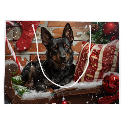 Australische Kelpie Hond Kerstfeest Groot Cadeauzakje (Achterkant)