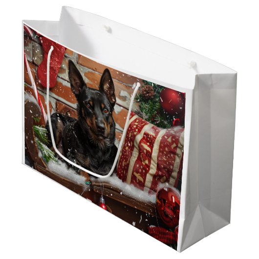 Australische Kelpie Hond Kerstfeest Groot Cadeauzakje (Voorkant Gekanteld)