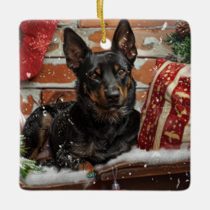 Australische Kelpie Hond Kerstfeest Keramisch Ornament