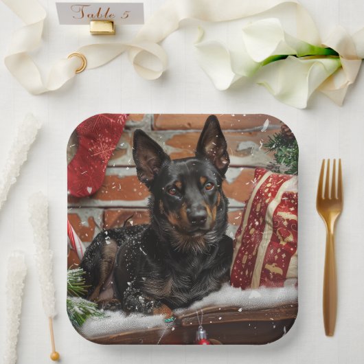 Australische Kelpie Hond Kerstfeest Papieren Bordje (Huwelijk)