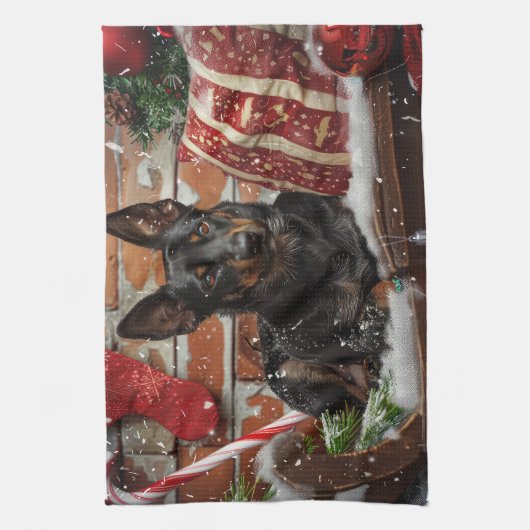 Australische Kelpie Hond Kerstfeest Theedoek (Verticaal)