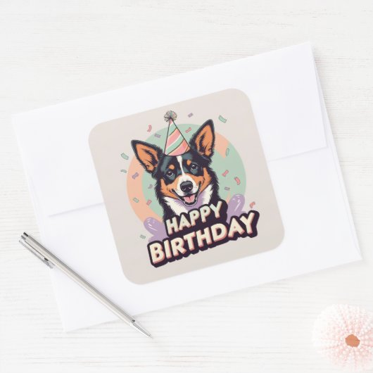 Australische Kelpie hond kleurrijk Vierkante Sticker (Envelop)