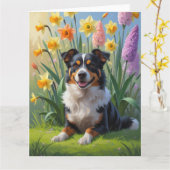 Australische Kelpie-hond lente bloemen schilderij Kaart (Gele Bloem)