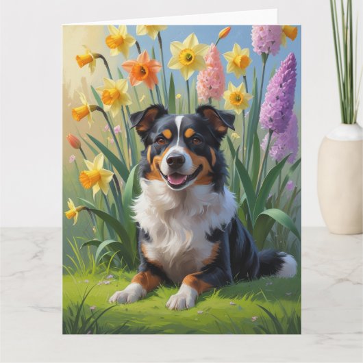 Australische Kelpie-hond lente bloemen schilderij Kaart (Voorkant)