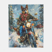 Australische Kelpie Hond Rijden Motorfiets Kerstmi Fleece Deken (Voorkant)