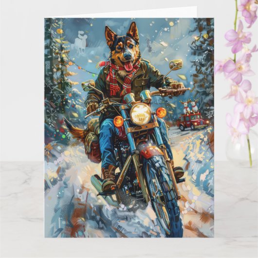 Australische Kelpie Hond Rijden Motorfiets Kerstmi Kaart (Orchidee)