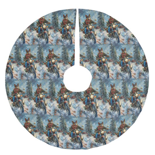 Australische Kelpie Hond Rijden Motorfiets Kerstmi Kerstboom Rok (Voorkant)